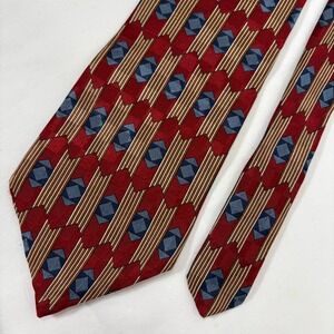 Oscar de la Renta Red Blue Gold Geometric Silk Necktie Couture Collection Men